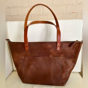 Portland Leather Large Zip Tote in English Tan